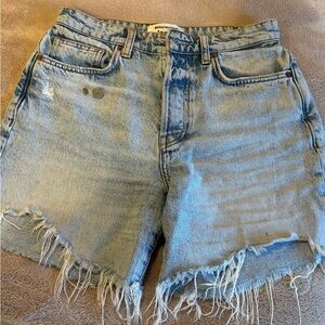 Reformation Distressed Light Blue Denim Shorts
